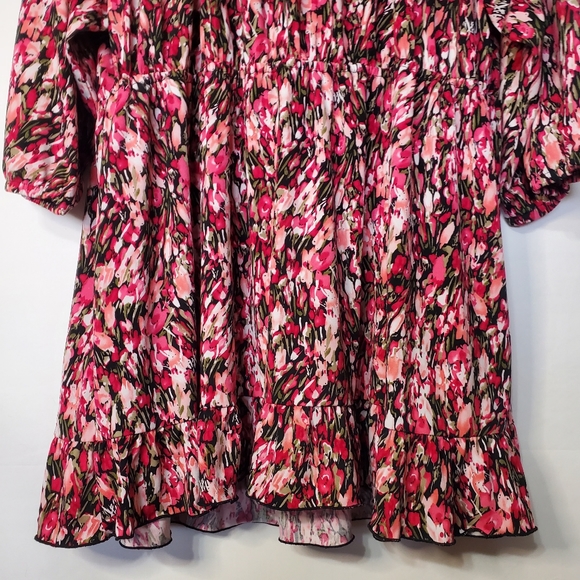 Plus Size 2X 26-28 Babydoll Floral Drawstring Scoop Neck Keyhole Flutter Bottom - Picture 5 of 16